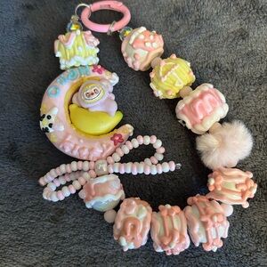 Charming Pink and White Beaded Keychain